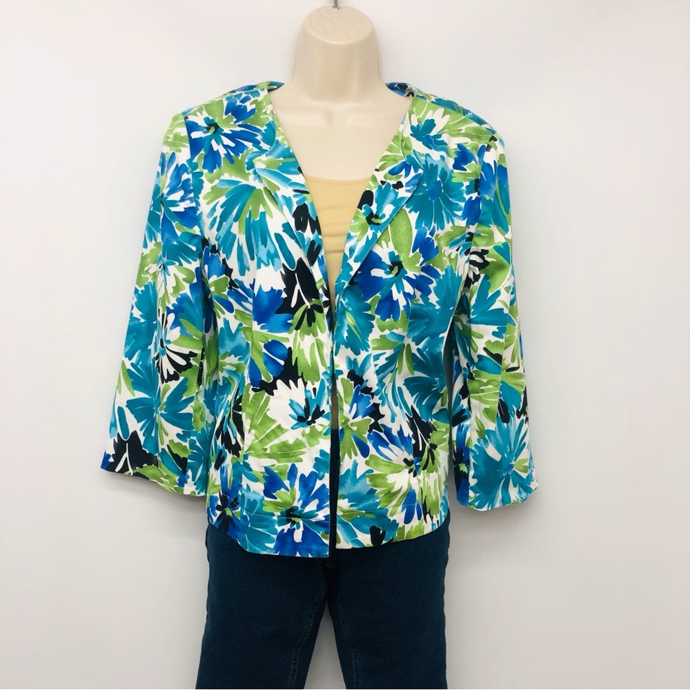 Chaus Blue Green White Floral Jacket - Picture 13 of 16